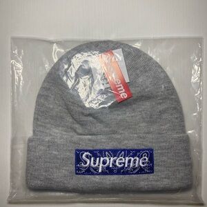 Supreme Light Gray Beanie with Blue Logo